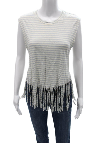 Rebecca Minkoff Women Linen Striped Sleeveless Crew Neck T-Shirt White Size XS