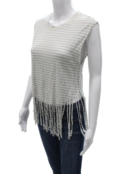 Rebecca Minkoff Women Linen Striped Sleeveless Crew Neck T-Shirt White Size XS