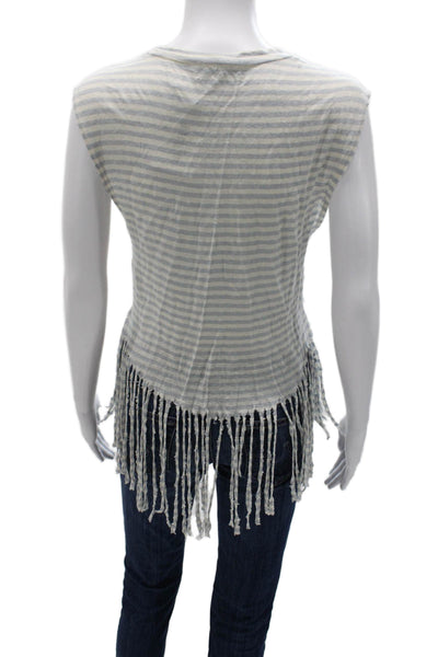 Rebecca Minkoff Women Linen Striped Sleeveless Crew Neck T-Shirt White Size XS