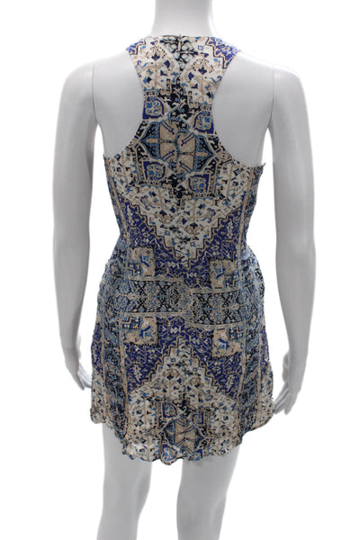 Lavender Brown Womens Tank Dress Beige Geometric Rayon Sleeveless Short Size XS