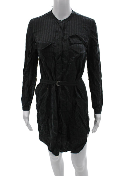 Raquel Allegra Womens Shirt Dress Black Striped Polyester Long Sleeve Size S
