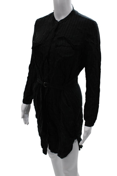 Raquel Allegra Womens Shirt Dress Black Striped Polyester Long Sleeve Size S
