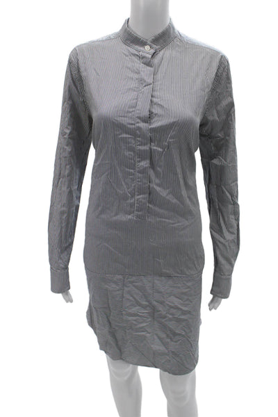 Scanlan Theodore Women Dark Blue Striped Cotton Shirt Dress Long Sleeve Size 8