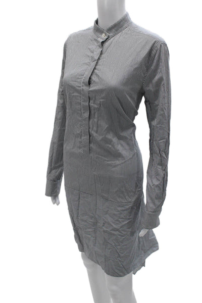 Scanlan Theodore Women Dark Blue Striped Cotton Shirt Dress Long Sleeve Size 8