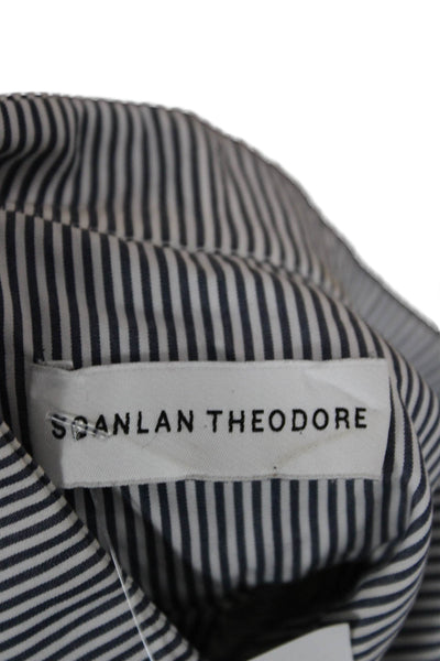 Scanlan Theodore Women Dark Blue Striped Cotton Shirt Dress Long Sleeve Size 8