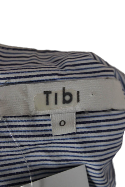 Tibi Women Blue Cotton Striped Shirt Wrap Dress V Neck 3/4 Sleeve Button Size 0