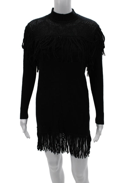 Pinko Women Sweater Dress Black Wool Mock Neck Long Sleeve Short Size S