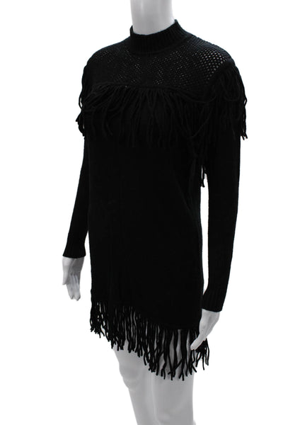 Pinko Women Sweater Dress Black Wool Mock Neck Long Sleeve Short Size S