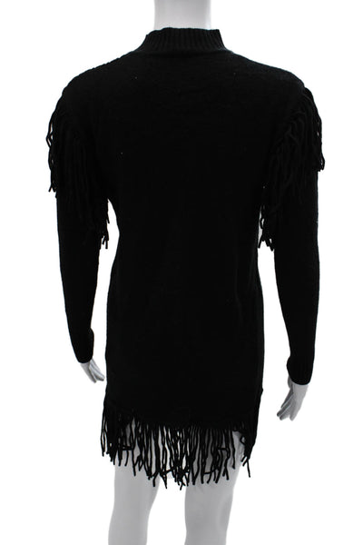 Pinko Women Sweater Dress Black Wool Mock Neck Long Sleeve Short Size S