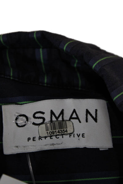 Osman Women Shirt Dress Dark Blue Striped Cotton Midcalf Longsleeve Size M
