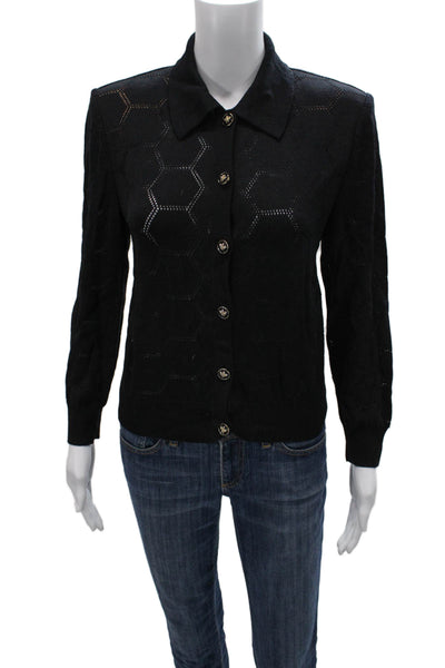 St. John Sport By Marie Gray Women Black Wool Geometric Cardigan Size S