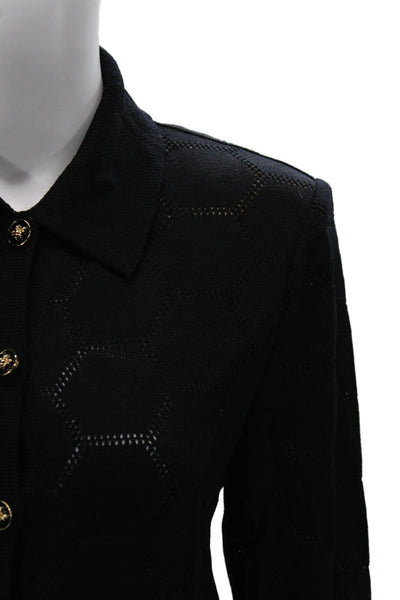 St. John Sport By Marie Gray Women Black Wool Geometric Cardigan Size S