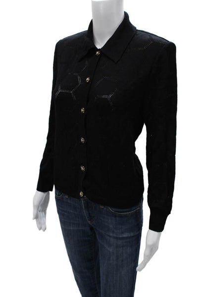 St. John Sport By Marie Gray Women Black Wool Geometric Cardigan Size S