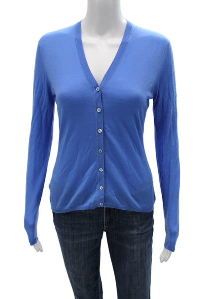 Tse Womens Cardigan VNeck Blue Superfine Merino Wool Button Long Sleeve Size XS