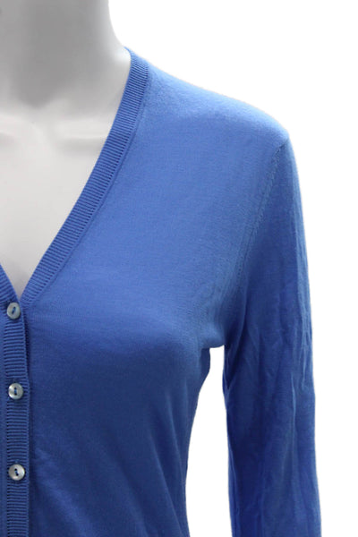 Tse Womens Cardigan VNeck Blue Superfine Merino Wool Button Long Sleeve Size XS
