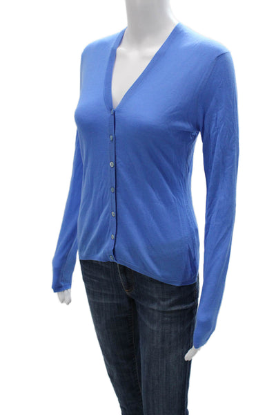 Tse Womens Cardigan VNeck Blue Superfine Merino Wool Button Long Sleeve Size XS