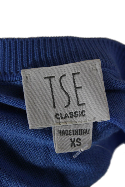 Tse Womens Cardigan VNeck Blue Superfine Merino Wool Button Long Sleeve Size XS