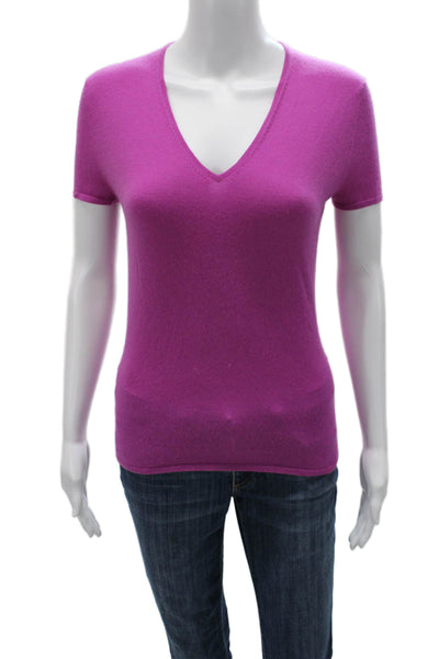 Tse Womens Basic Purple V Neck Short Sleeve T Shirt Linen Cotton Size S