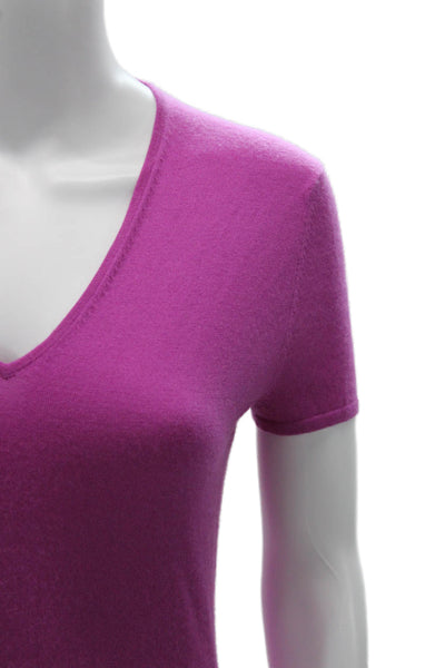 Tse Womens Basic Purple V Neck Short Sleeve T Shirt Linen Cotton Size S