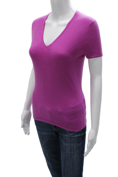 Tse Womens Basic Purple V Neck Short Sleeve T Shirt Linen Cotton Size S