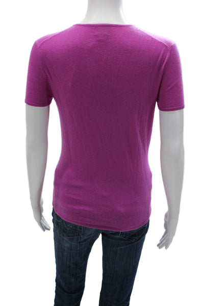 Tse Womens Basic Purple V Neck Short Sleeve T Shirt Linen Cotton Size S