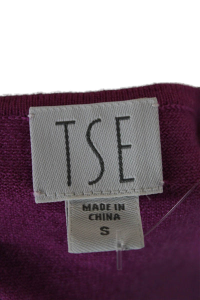 Tse Womens Basic Purple V Neck Short Sleeve T Shirt Linen Cotton Size S