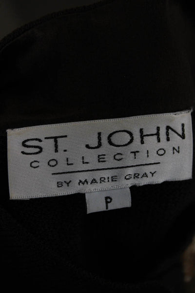 St John Collection Women Bomber Jacket Black Silk Wool Animal Print Size S