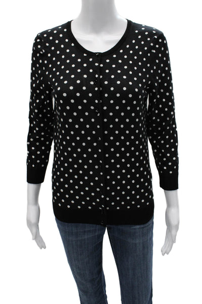 Spence Clothing Womens Cardigan Black Polka Dot 3/4 Sleeve Button Size S