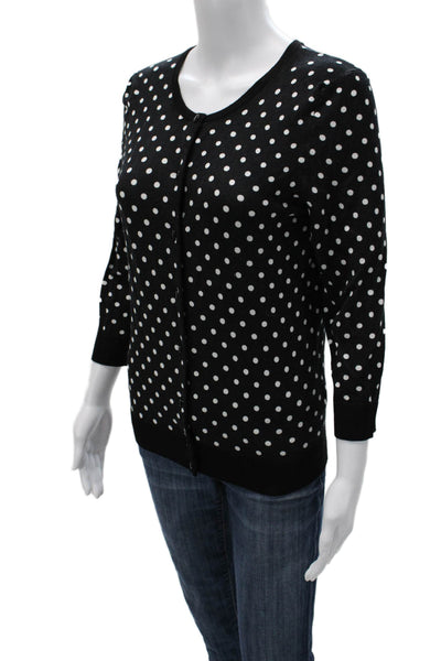 Spence Clothing Womens Cardigan Black Polka Dot 3/4 Sleeve Button Size S