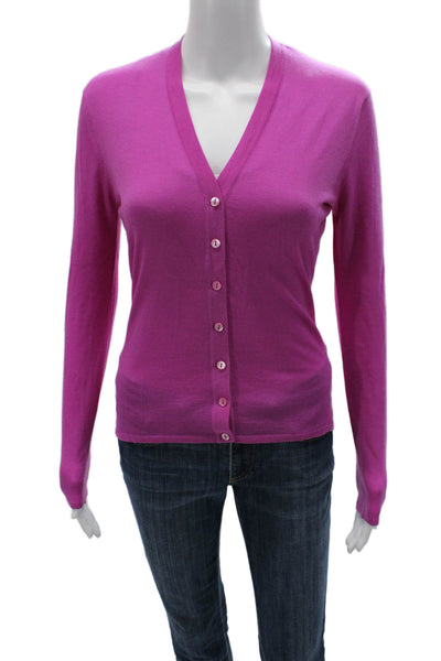 Tse Women Cardigan Purple 100% Extrafine Wool V-Neck Button Size S