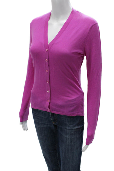 Tse Women Cardigan Purple 100% Extrafine Wool V-Neck Button Size S