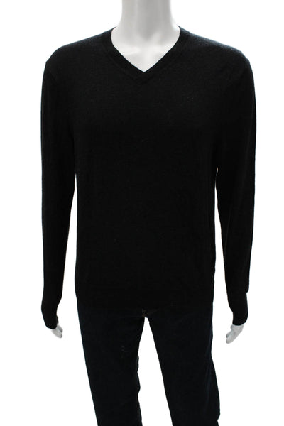 Saks Fifth Avenue Men V-Neck Pullover Sweater Black Merino Wool Size L