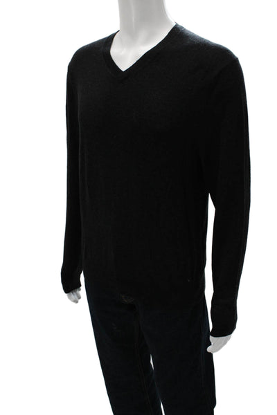 Saks Fifth Avenue Men V-Neck Pullover Sweater Black Merino Wool Size L