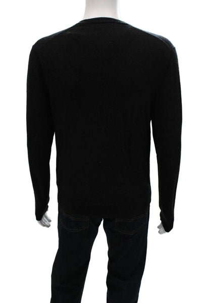 Saks Fifth Avenue Men V-Neck Pullover Sweater Black Merino Wool Size L