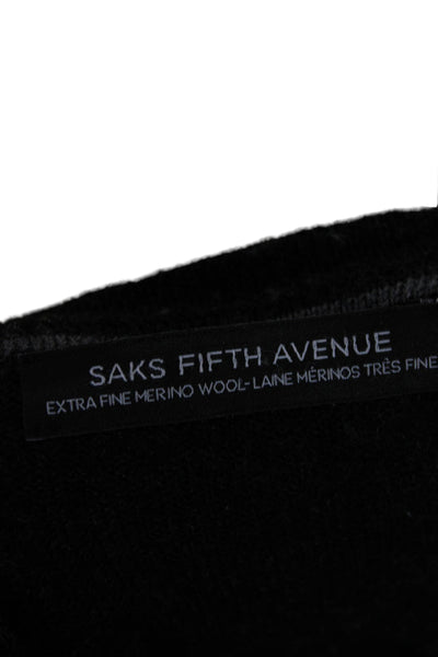 Saks Fifth Avenue Men V-Neck Pullover Sweater Black Merino Wool Size L