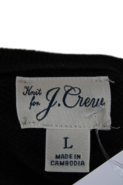 J Crew Mens Pullover Sweater Black 100% Cotton Crewneck Long Sleeve Size L