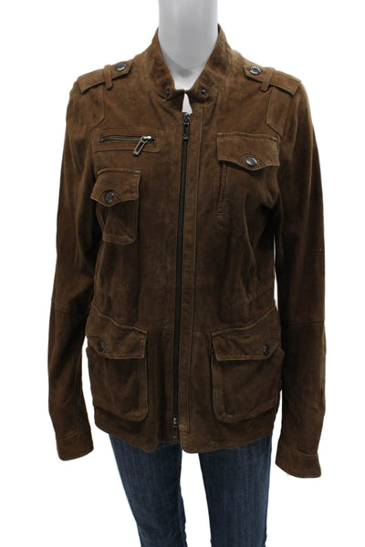 Vince Women Military Jacket Brown Wool High Neck Long Sleeve Size L