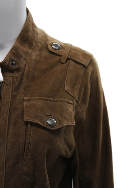 Vince Women Military Jacket Brown Wool High Neck Long Sleeve Size L