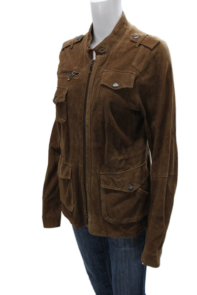 Vince Women Military Jacket Brown Wool High Neck Long Sleeve Size L