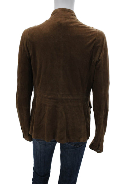 Vince Women Military Jacket Brown Wool High Neck Long Sleeve Size L