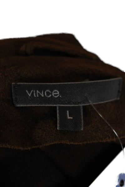 Vince Women Military Jacket Brown Wool High Neck Long Sleeve Size L