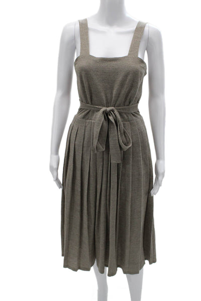 Max Mara Womens Brown Sleeveless Overall Dress Square Neck Size 42