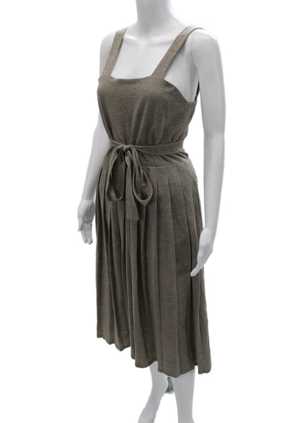 Max Mara Womens Brown Sleeveless Overall Dress Square Neck Size 42