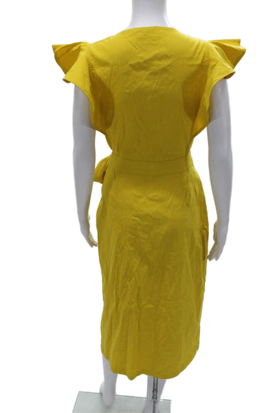 ALC Womens Wrap Dress Yellow V Neck Tie Long Linen Viscose Size 10