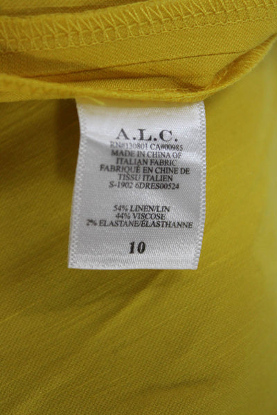 ALC Womens Wrap Dress Yellow V Neck Tie Long Linen Viscose Size 10