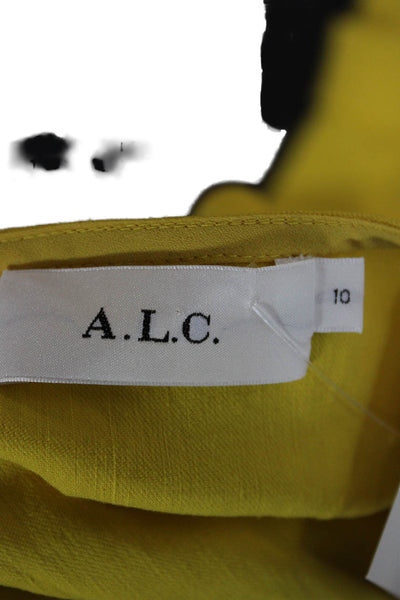 ALC Womens Wrap Dress Yellow V Neck Tie Long Linen Viscose Size 10