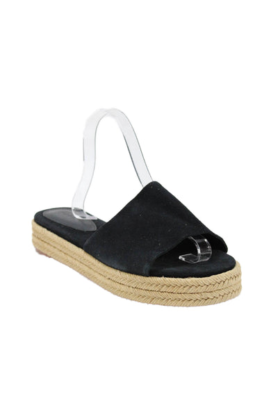 Porte & Paire Womens Suede Espadrille Platform Sandals Black Size 12