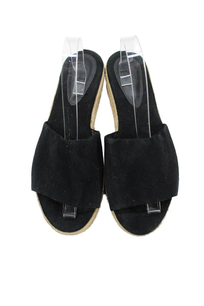 Porte & Paire Womens Suede Espadrille Platform Sandals Black Size 12