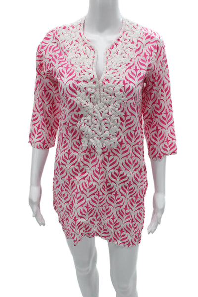 Roberta Roller Rabbit Women Pink Geometric Tunic 3/4 Sleeve Size XS