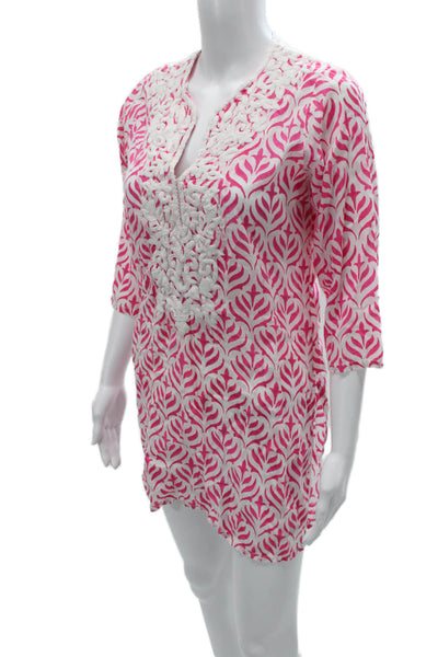 Roberta Roller Rabbit Women Pink Geometric Tunic 3/4 Sleeve Size XS